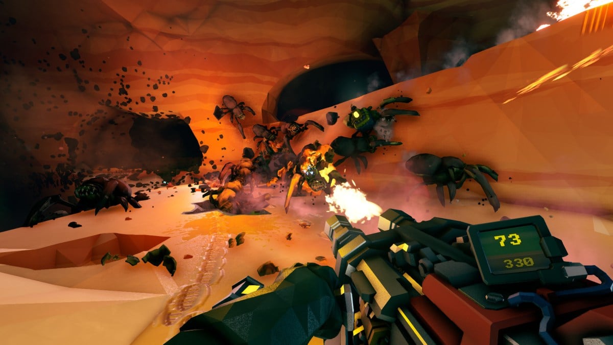 Deep Rock Galactic player using the Gunner with the Thunderhead Autocannon.