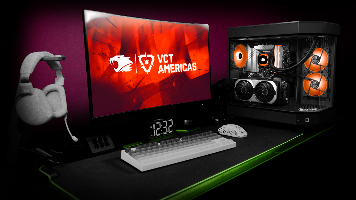 Promotional image of an iBUYPOWER gaming PC with VCT Americas branding.