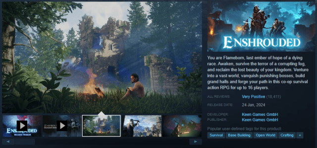 Steam's client page of Enshrouded.