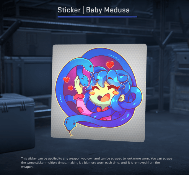 A screenshot of the Baby Medusa sticker in CS2.