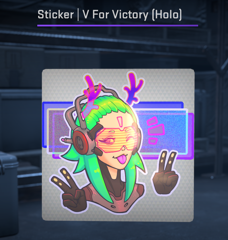 A screenshot of the V for Victory sticker in CS2.