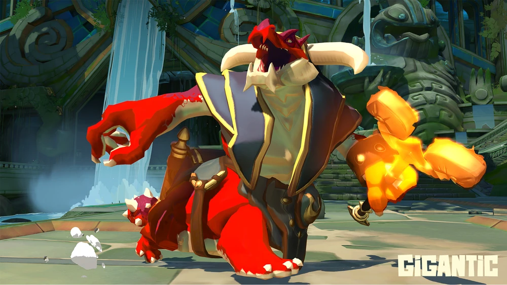 Charnok entrers with style in battle in Gigantic. Image via Motiga
