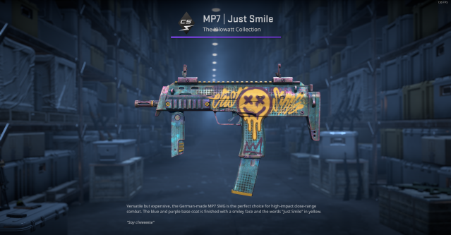 The MP7 | Just Smile weapon in CS2.