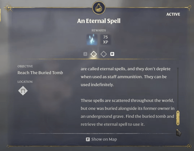 Eternal Spell quest menu in Enshrouded.