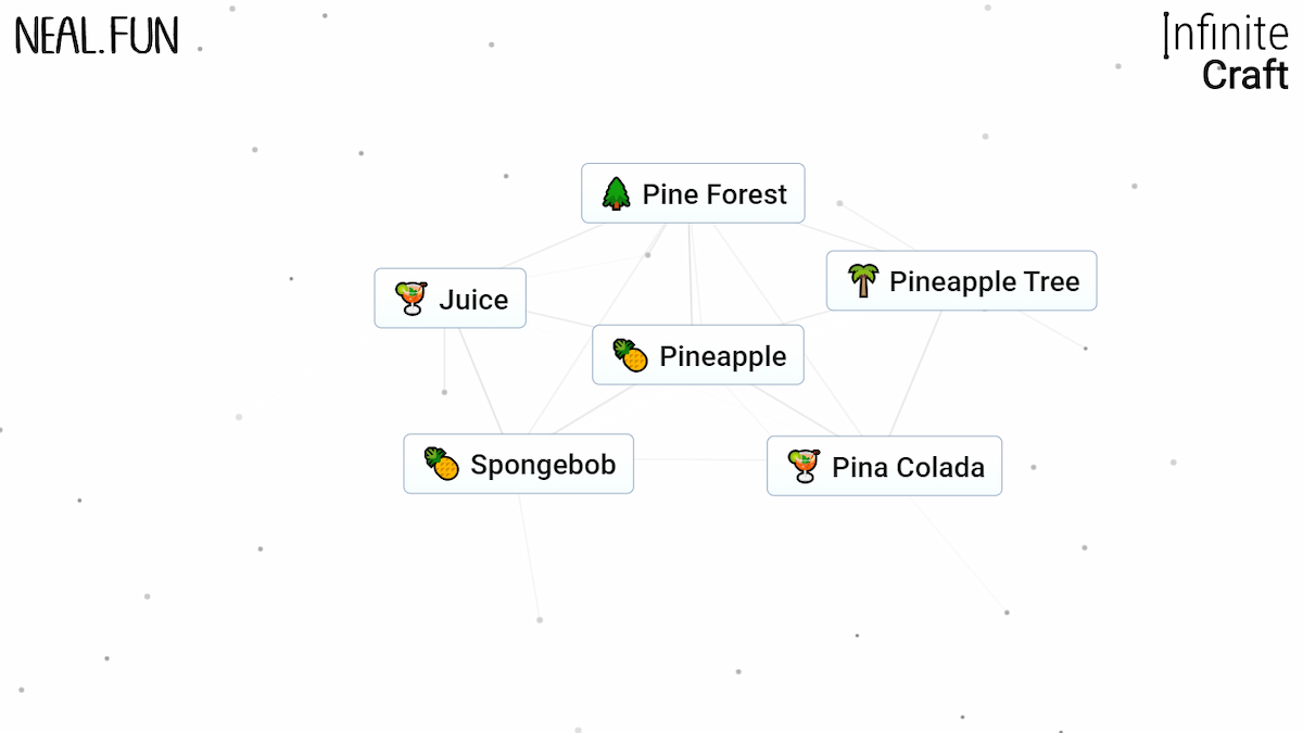 Related elements surronding Pineapple in Infinite Craft.