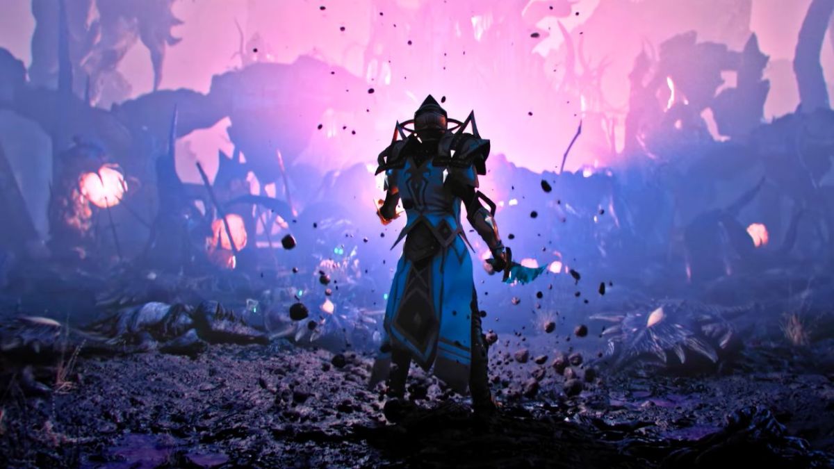 man standing in front of purple and pink haze in Last Epoch