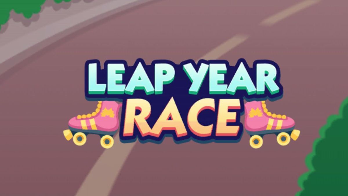 A picture of the Leap Year Race logo on a cartoony street background.