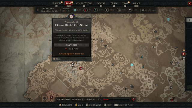 Lunar Awakening shrine marked on the Diablo 4 minimap.