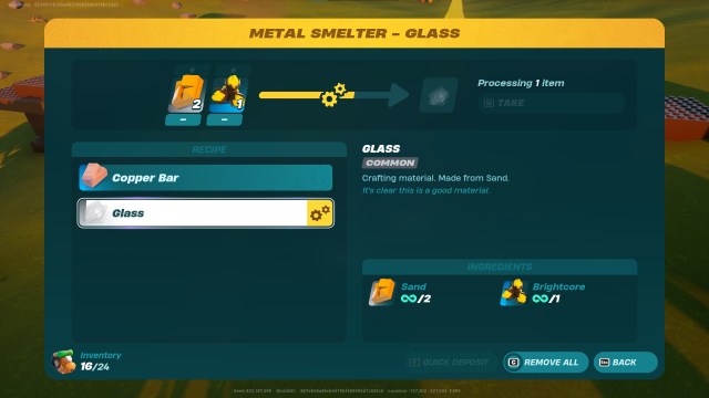 Glass in LEGO Fortnite's Crafting Bench.