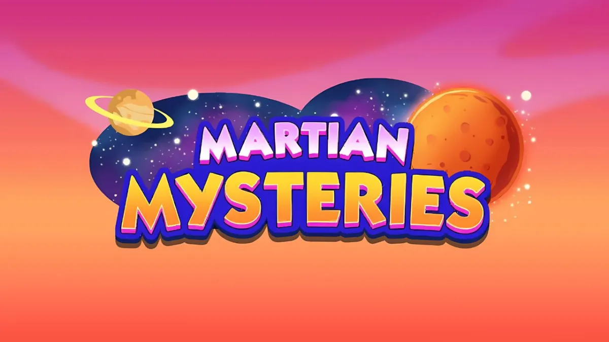 The Martian Mysteries logo on an orange background.
