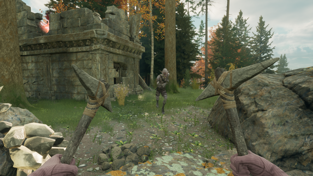 A Bound creature charges at the player wielding two climbing picks in Nightingale.