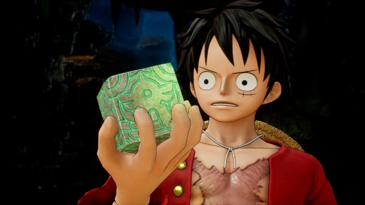 One Piece Odyssey Luffy holding green cube