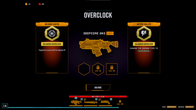 Overclocks screen in Deep Rock Galactic Survivor