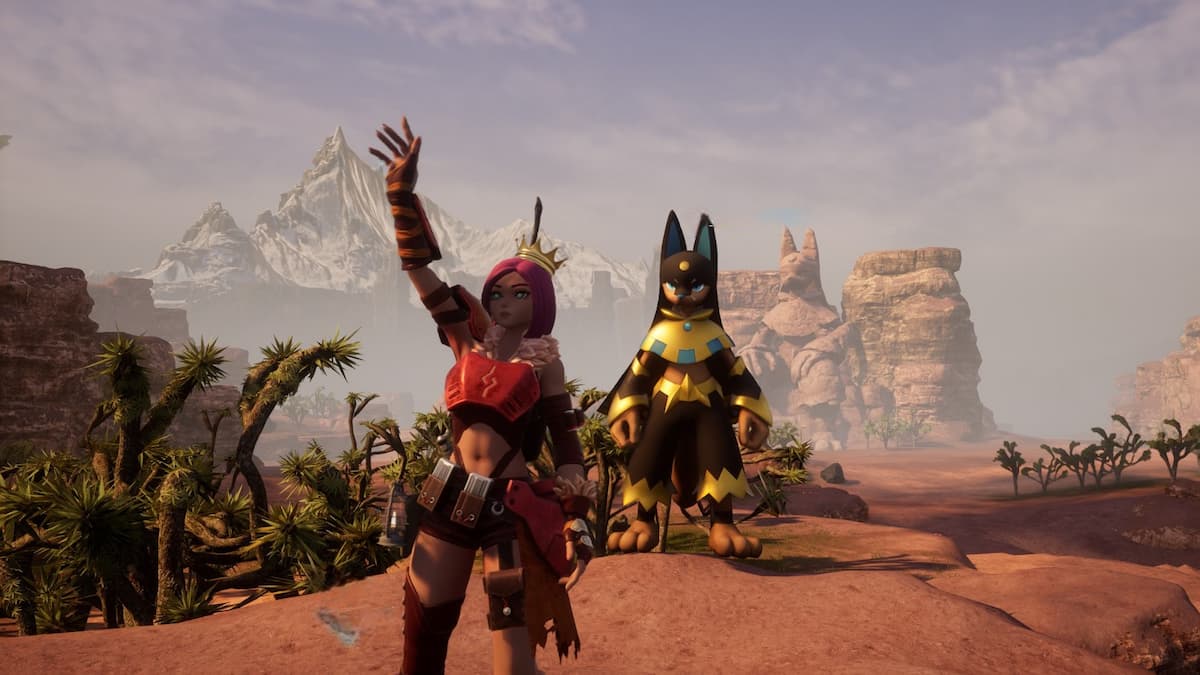 The player standing by Anubis and waving.