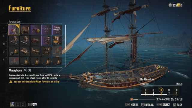 Furniture overview of the Brigantine