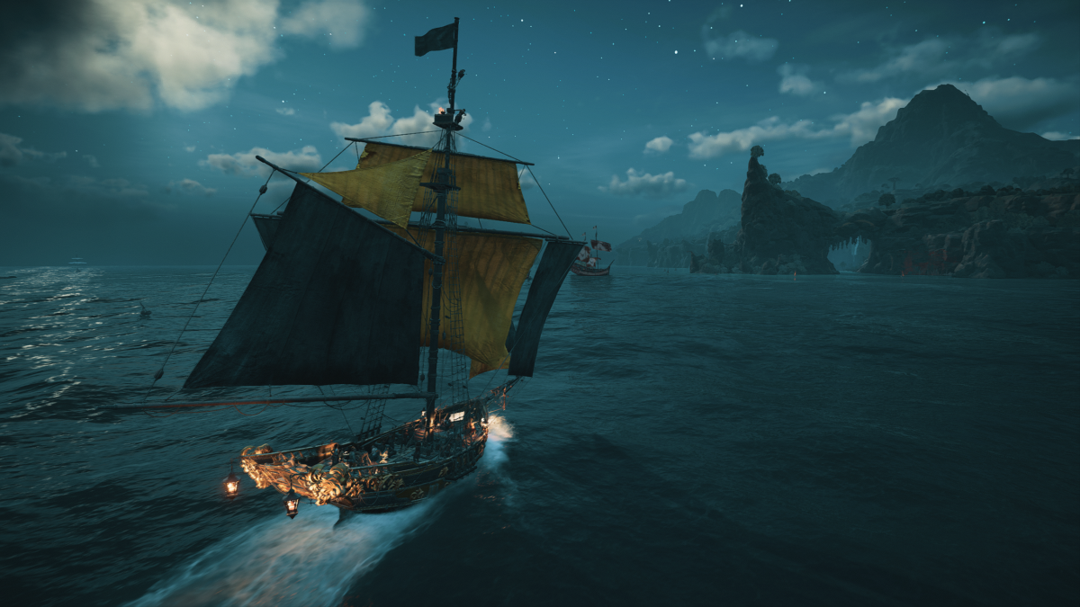 The Cutter ship on the seas at night in Skull and Bones.