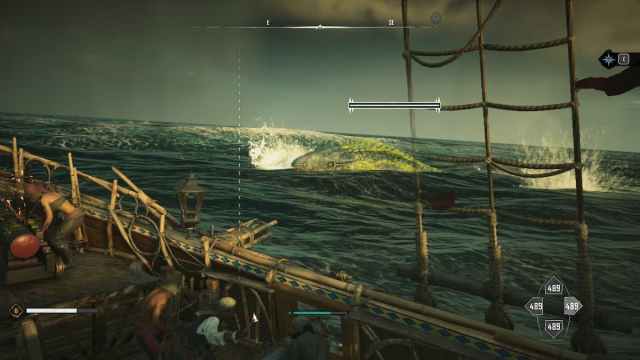 Kuharibu swimming alongside the ship in Skull and Bones
