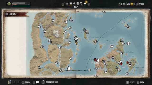 Poacher's Cache location marked on the Skull and Bones world map
