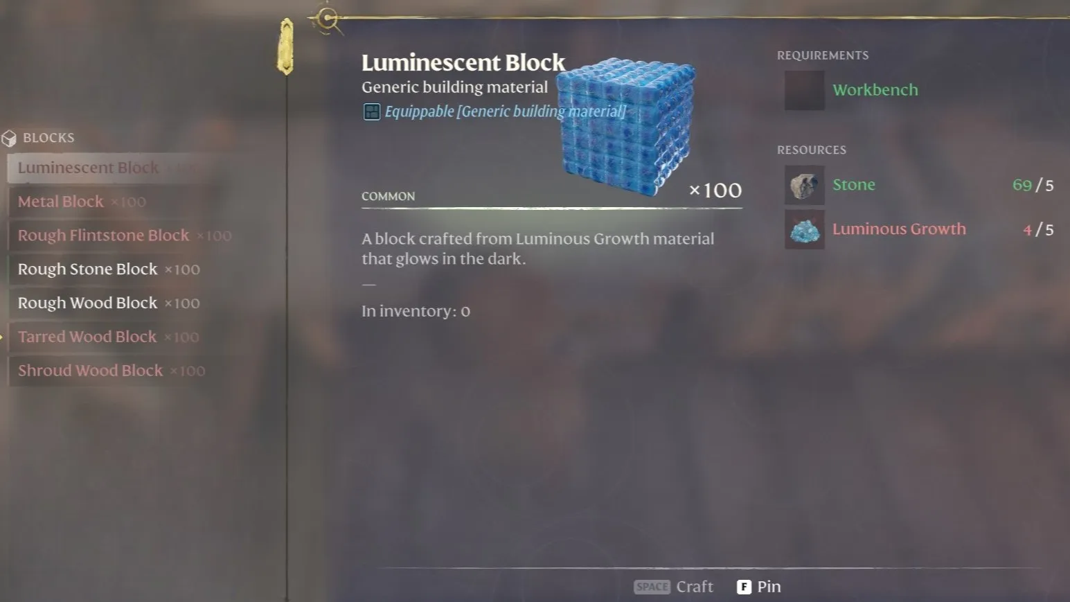 Todos los bloques de construcción en Enshrouded