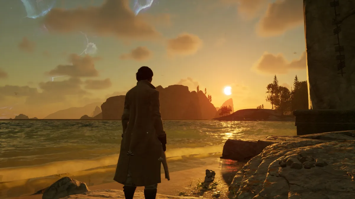 A player watching the sunset in Nightingale.