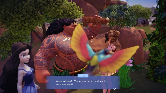 The player talking with Maui.