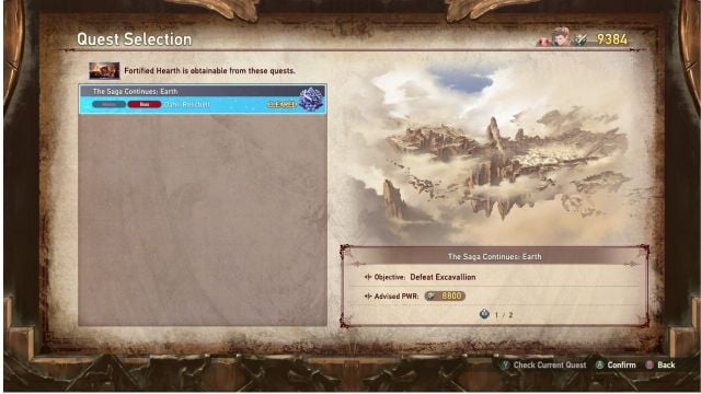 A screenshot of the Saga Continues Earth quest screen in Granblue Fantasy: Relink