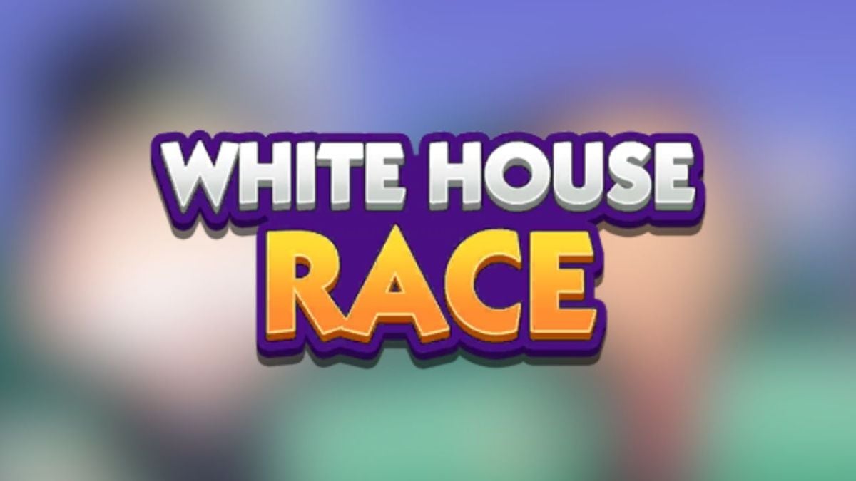 The White Hourse Race tournament logo in Monopoly Go on a blurry background.