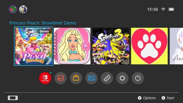 Princess Peach Showtime demo is downloaded on a Nintendo Switch