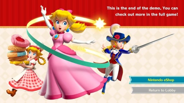 The ending screen of the Demo in Princess Peach Showtime