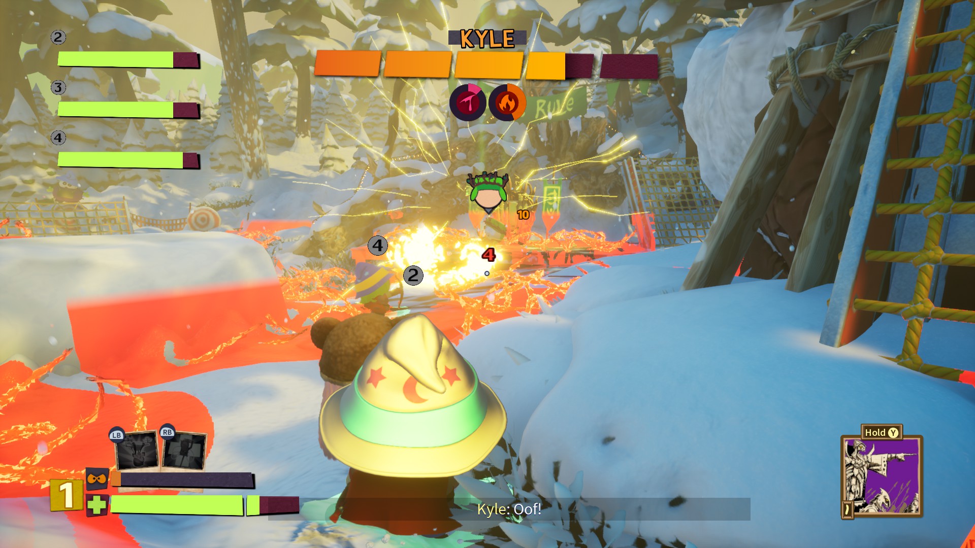 An in game image of the Kyle boss fight from South Park: Snow Day!