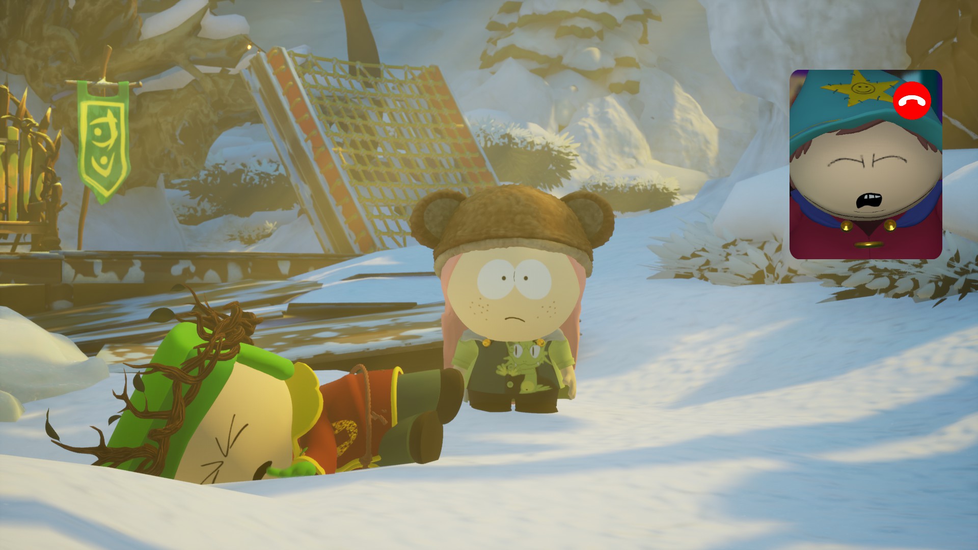 An in game image of defeated Kyle from South Park: Snow Day