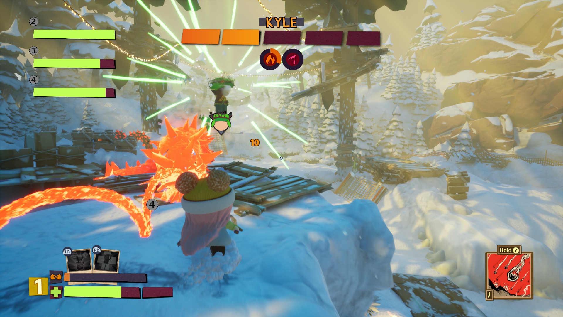 An in game image of the player fighting Kyle in South Park: Snow Day!