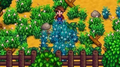 Player standing in front of Blue Grass in Stardew Valley