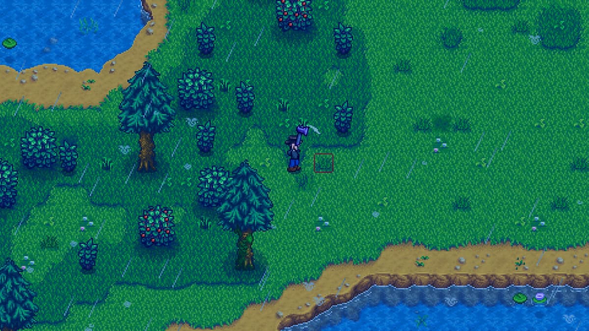 Stardew Valley character is swinging an axe and stopping animation midway