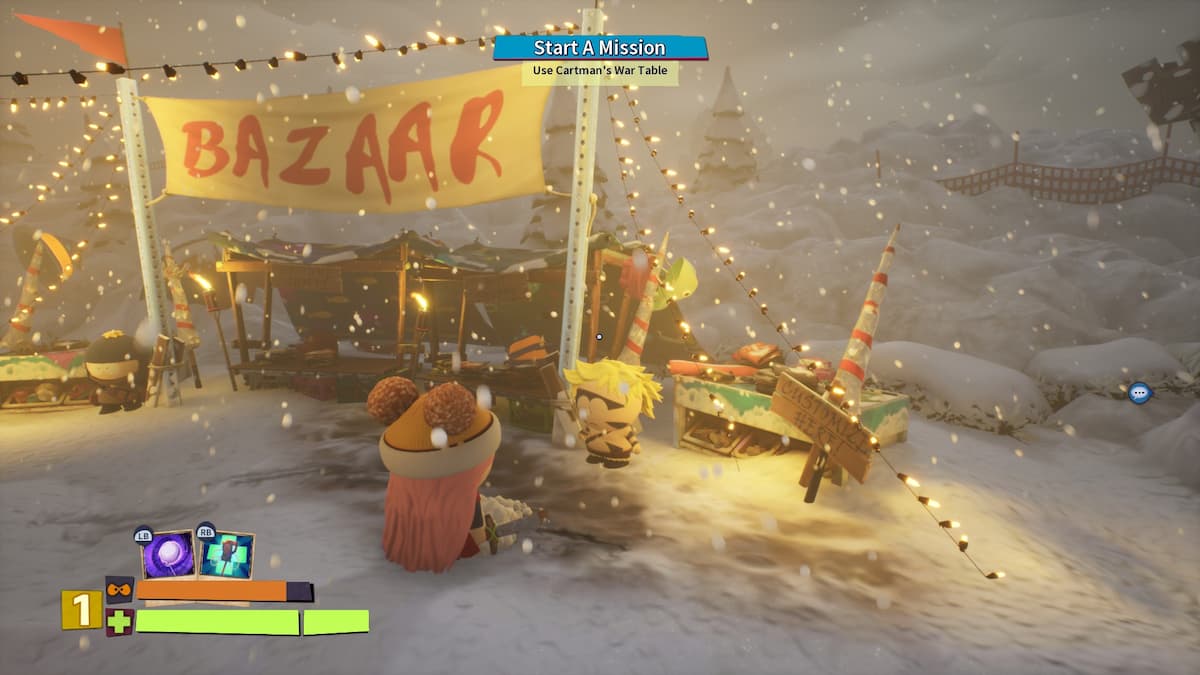 An in game image of Tweek and Craig at the Bazaar from South Park Snow Day