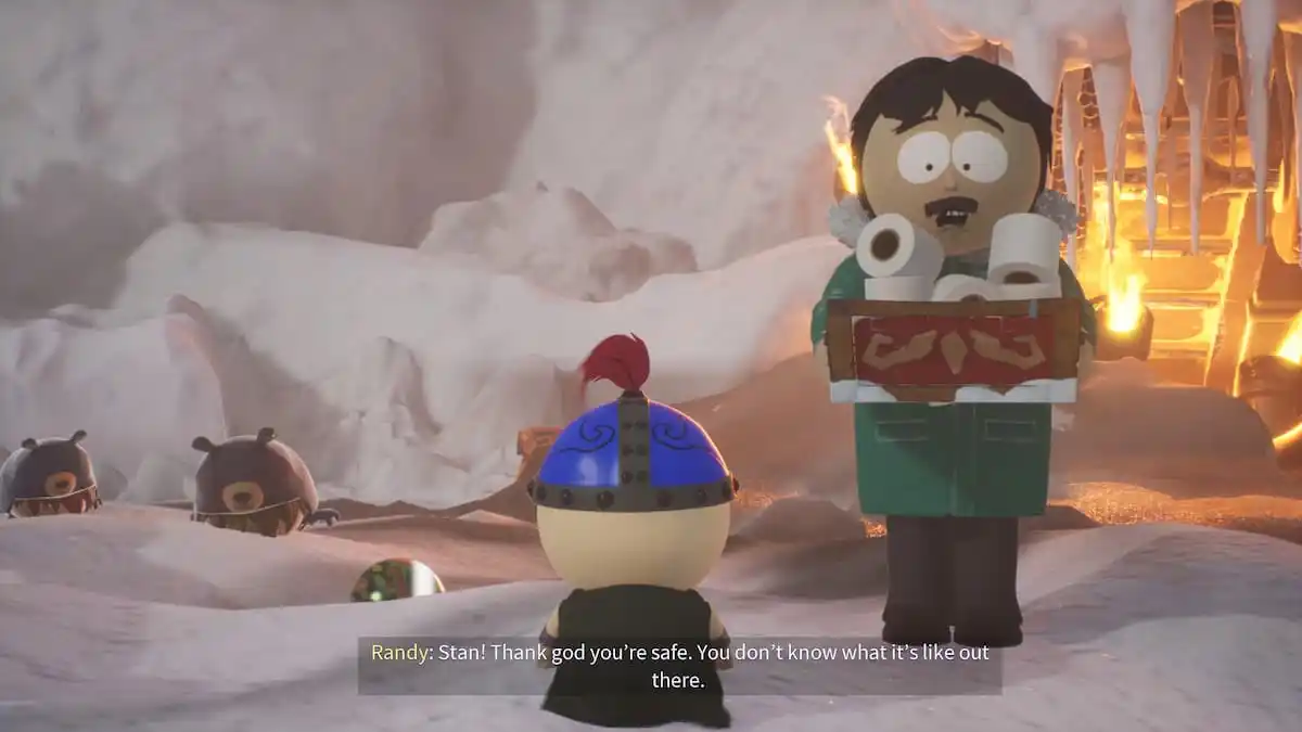 An in game screenshot of Stan and Randy from South Park: Snow Day