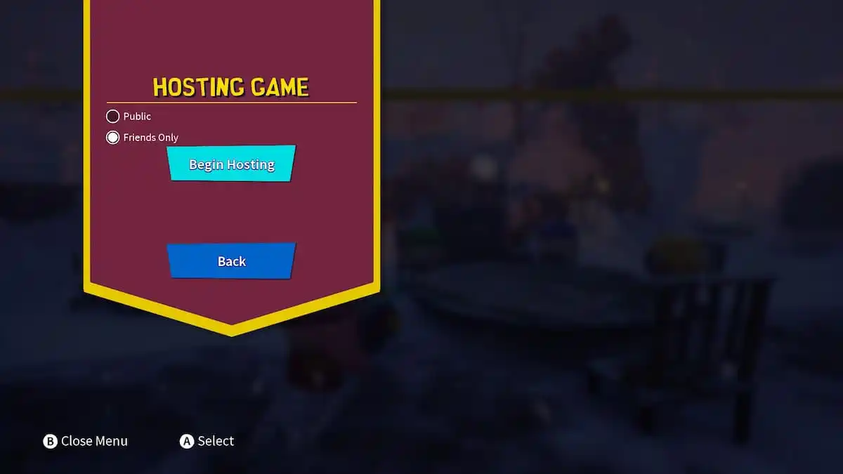 An in game image of the Hosting Game menu from South Park: Snow Day