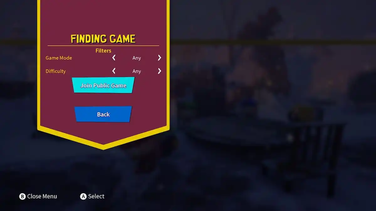 An in game image of the Finding Game menu from South Park: Snow Day