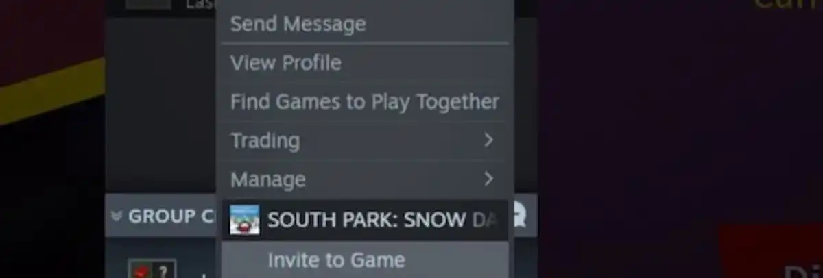 An in game image of the invite friends option from South Park: Snow Day