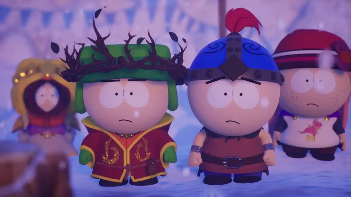 An image of Stan, Kyle, Kenny and the player character from South Park: Snow Day