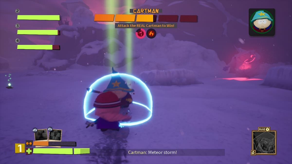 An in game image of the Cartman boss fight from South Park: Snow Day