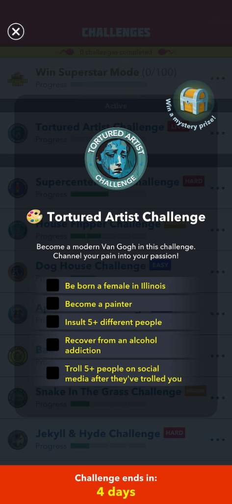 Tortured Artist task page in BitLife