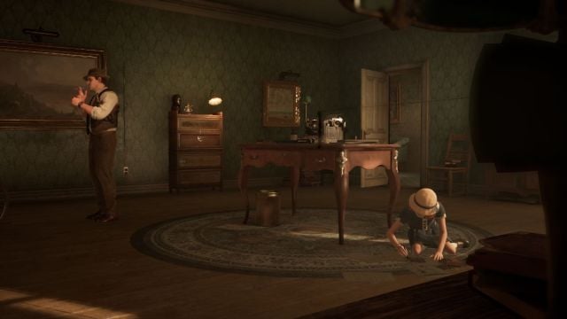 An Alone in the Dark screenshot that shows Edward and Grace in an old fashioned living room.