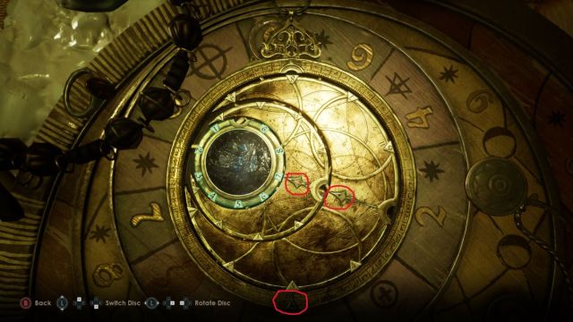 A screenshot from Alone in the Dark that shows a Talisman number puzzle with arrows circled in red.