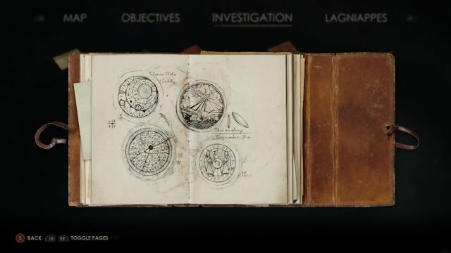 A screenshot from Alone in the Dark that shows the drawings in a journal.