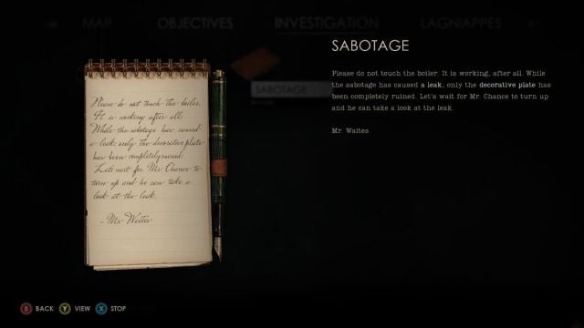 A screenshot of the "Sabotage" note from Alone in the Dark.