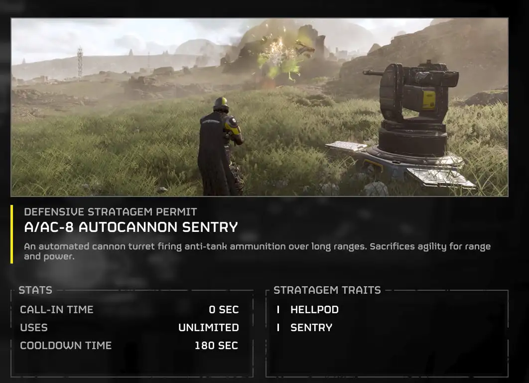 Autocannon Sentry stats in Helldivers 2