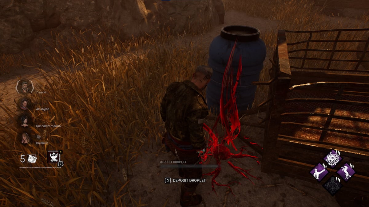 Dead by Daylight Survivor interacting with Blood Basin