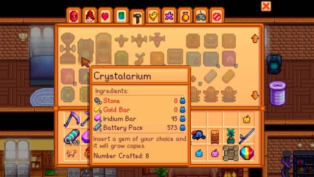 Crystalarium Crafting Recipe in SV