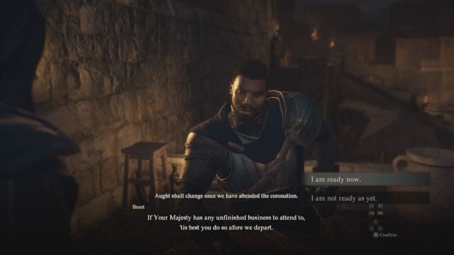A Dragon's Dogma 2 screenshot that shows Captain Brandt speaking to the player in Stardrop inn.